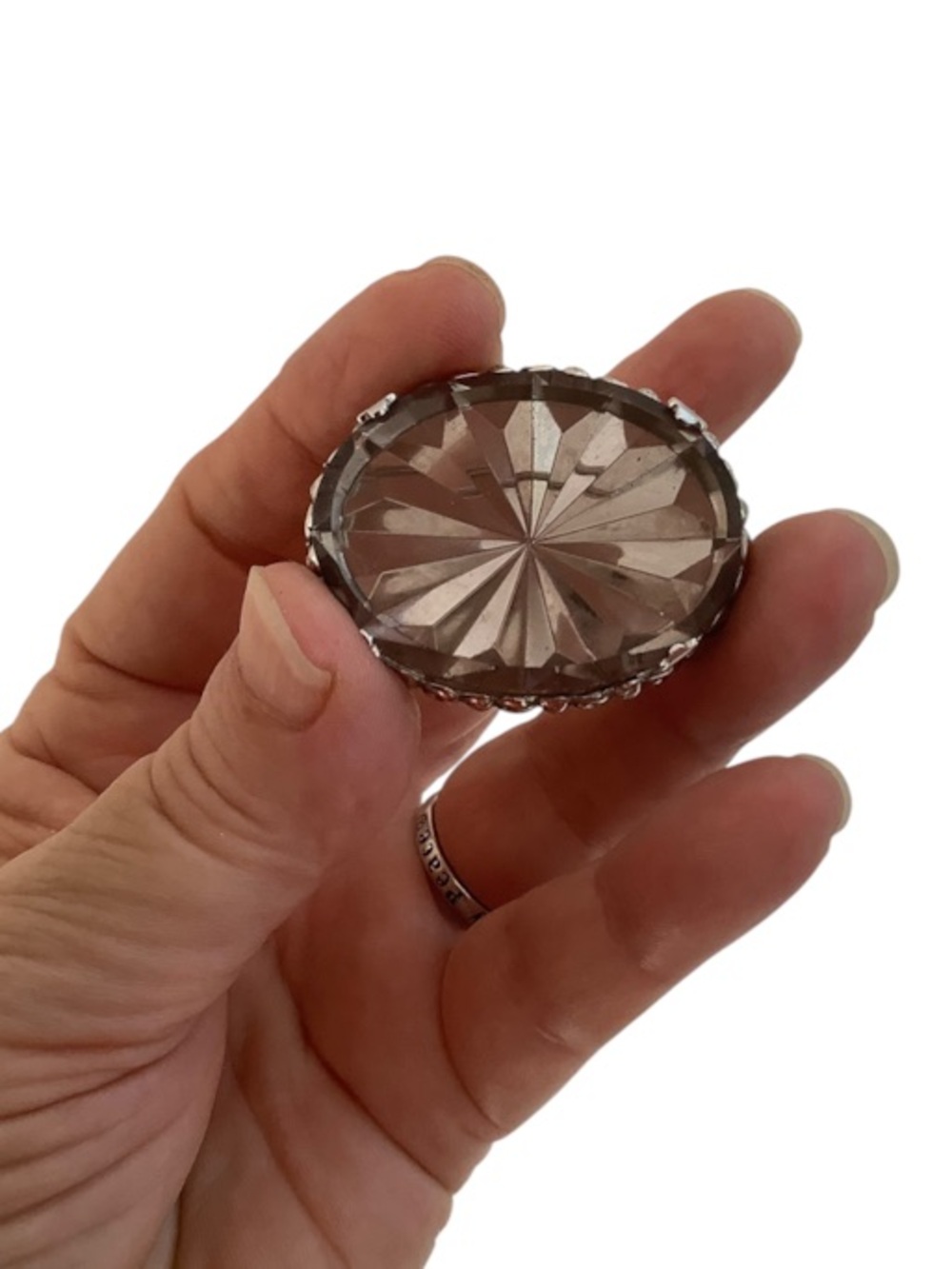 Vintage Faceted Crystal Brooch — Silver Tone Setting